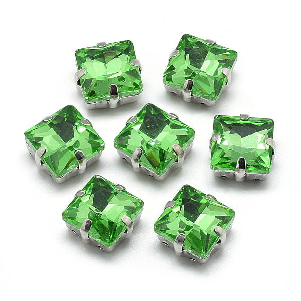 

PandaHall Sew on Rhinestone, Multi-strand Links, Glass Rhinestone, with Brass Prong Settings, Garments Accessories, Faceted, Square..., Green