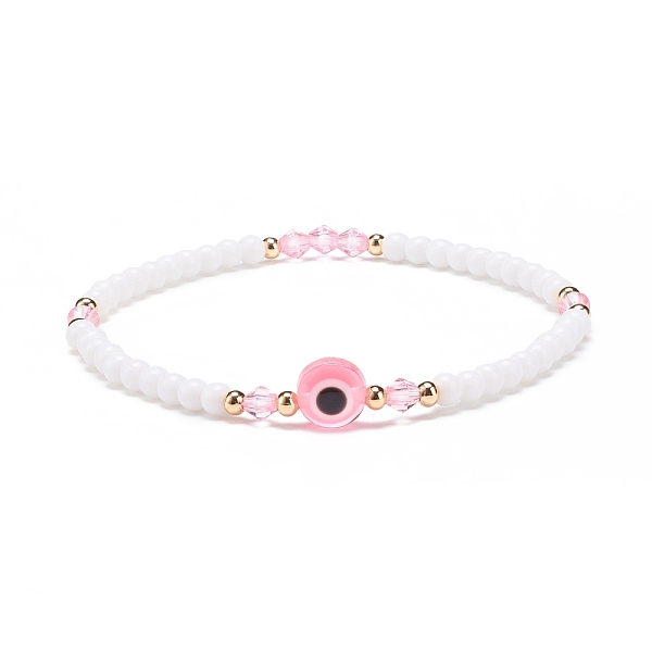 

PandaHall Resin Evil Eye & Acrylic Beaded Stretch Bracelet for Women, Pink, Inner Diameter: 2-1/8 inch(5.5cm) Acrylic Pink