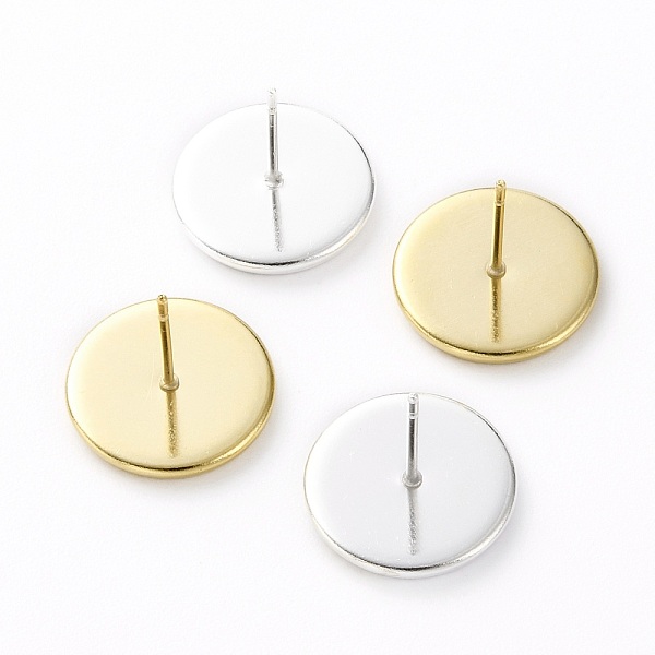 

PandaHall Brass Stud Earring Settings, Long-Lasting Plated, Flat Round, Mixed Color, 14mm, Pin: 0.7mm, Tray: 12mm Brass Flat Round