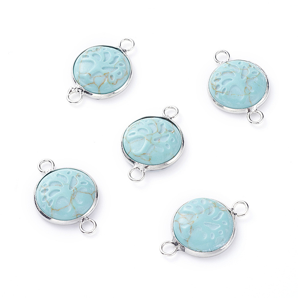 

PandaHall Synthetic Turquoise Links connectors, with Platinum Tone Brass Cabochon Connector Settings, Flat Round with Tree...