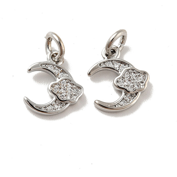 

PandaHall Moon with Cloud Brass Micro Pave Clear Cubic Zirconia Charms, with Jump Rings, Cadmium Free & Lead Free, Platinum, 11.5x10x2mm...