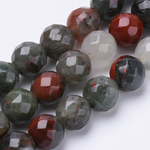 PandaHall Natural African Bloodstone Beads Strands, Heliotrope Stone Beads, Faceted, Round, 8mm, Hole: 1.2mm, about 45pcs/strand, 15.3 inch...