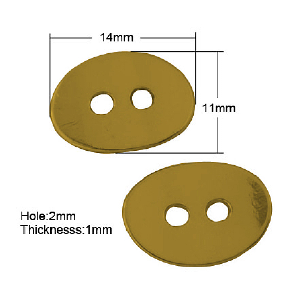 

PandaHall Tibetan Style Buttons, Cadmium Free & Lead Free, Oval, Antique Golden, 11x14x1mm, Hole: 2mm Alloy Flat Round