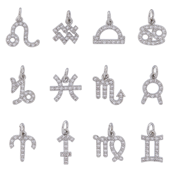 

PandaHall HOBBIESAY 12Pcs 12 Style Brass Micro Pave Cubic Zirconia Charms, 12 Constellations Charm, with Jump Ring, Platinum, 12..., Clear