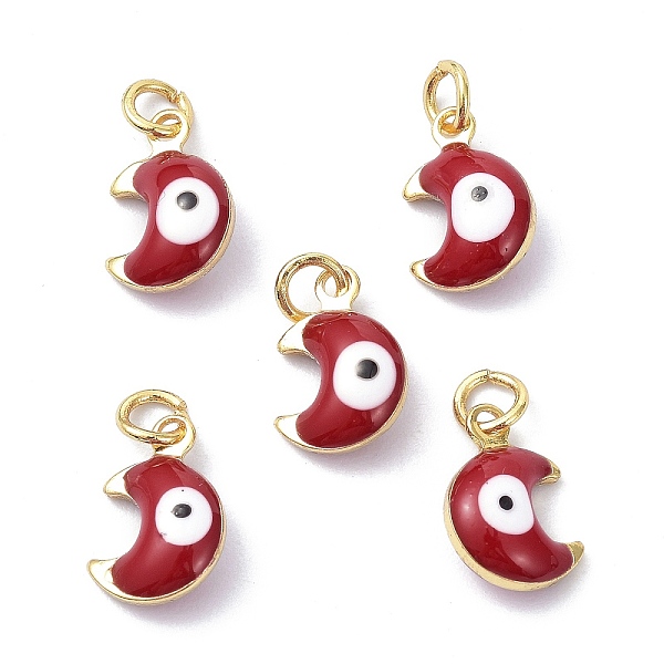 

PandaHall Brass Enamel Charms, Real 18K Gold Plated, with Jump Rings, Moon with Evil Eye, Cadmium Free & Lead Free, Red, 11x7x3.5mm, Hole...