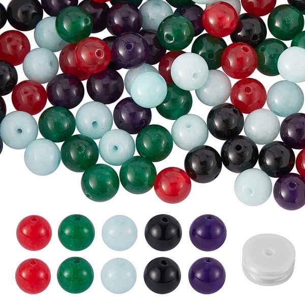 

PandaHall 100Pcs 5 Colors DIY Bracelet Making Kits, Including Natural Malaysia Jade Round Beads, Elastic Crystal Thread, Mixed Color, 8mm..., Multicolor