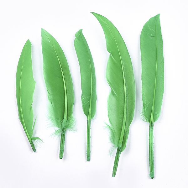 PandaHall Goose Feather Costume Accessories, Dyed, Lime Green, 105~157x16~22mm, about 500pcs/bag Feather Feather Green