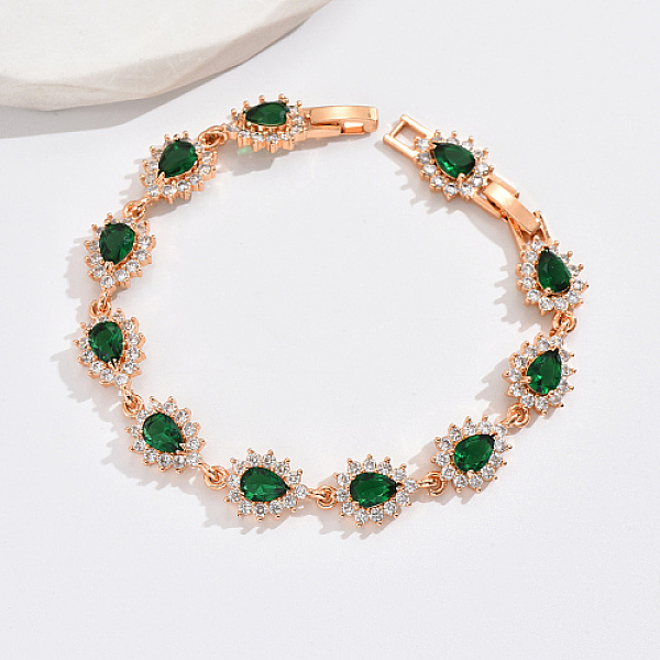 

PandaHall Cubic Zirconia Teardrop Link Chain Bracelet, Real 18K Gold Plated Brass Bracelet, Green, 7-5/8 inch(19.5cm) Cubic Zirconia...