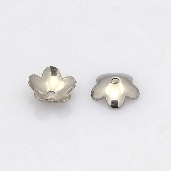 

PandaHall 5-Petal 201 Stainless Steel Flower Bead Caps, Stainless Steel Color, 6x2mm, Hole: 0.7mm 201 Stainless Steel