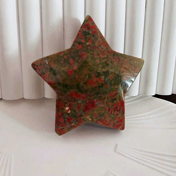 

PandaHall Natural Unakite Star Healing Stones, Pocket Palm Stones for Reiki Ealancing, 57x57x18mm Unakite Star