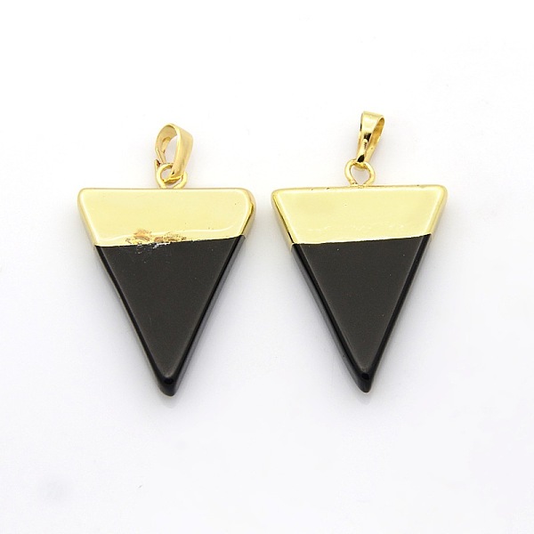

PandaHall Natural Gemstone Triangle Pendants, with Golden Tone Brass Findings, 30~40x21~29x4mm, Hole: 8x5mm Black Agate Triangle