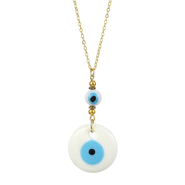 

PandaHall Lampwork Evil Eye Pendant Necklace, with Brass Cable Chains, Golden, 15.55 inch(39.5cm) Lampwork Evil Eye White