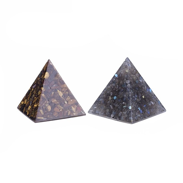 

PandaHall Orgonite Pyramid, Resin Pointed Home Display Decorations, with Gemstone Inside, 47~50x47~50x47~50mm Mixed Stone Pyramid