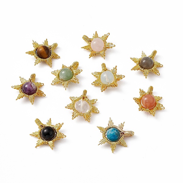 

PandaHall Natural & Synthetic Mixed Gemstone Pendants, Sun Charms, with Rack Plating Golden Tone Brass Findings, Cadmium Free & Lead Free...