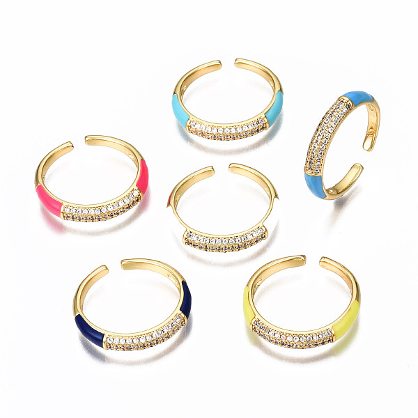 

PandaHall Brass Micro Pave Clear Cubic Zirconia Cuff Rings, Open Rings, with Enamel, Nickel Free, Real 16K Gold Plated, Mixed Color, US Size..., Multicolor