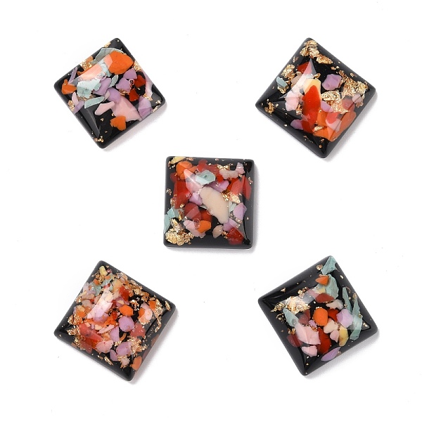 

PandaHall Transparent Resin Cabochons, with Flower & Gold/Silver Foil, Square, Black, 16x16x6mm Resin Square Black