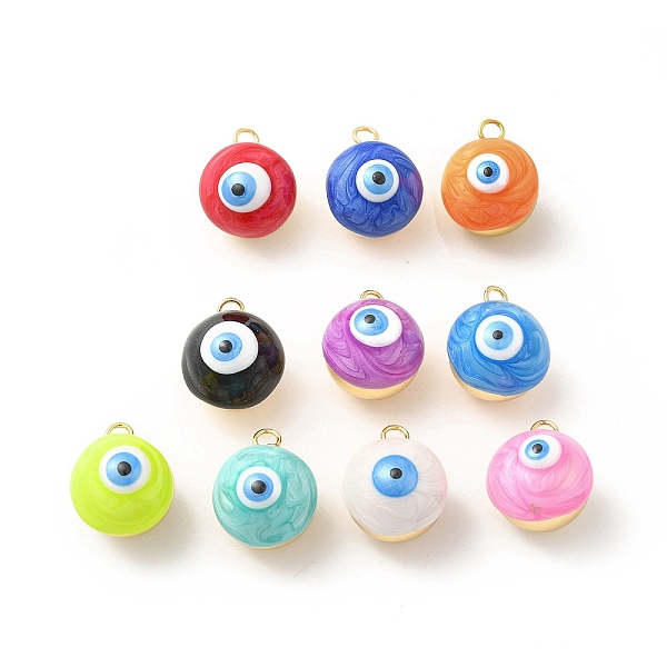 

PandaHall Brass Pendants, with Enamel, Real 18K Gold Plated, Long-Lasting Plated, Round with Evil Eye, Mixed Color, 17.5x14x14.5mm, Hole..., Multicolor