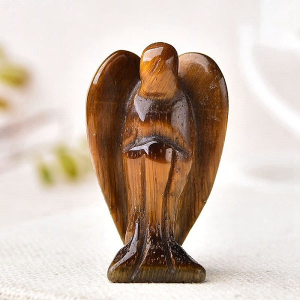 

PandaHall Natural Tiger Eye Carved Healing Angel Figurines, Reiki Energy Stone Display Decorations, 37~40mm Tiger Eye Angel & Fairy