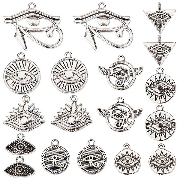 

PandaHall SUNNYCLUE 1 Box 72Pcs Egyptian Charms Tibetan Style Eye of Horus Charms Flat Round Evil Eye Triangle Eye Charm Eye of Ra Re Alloy...