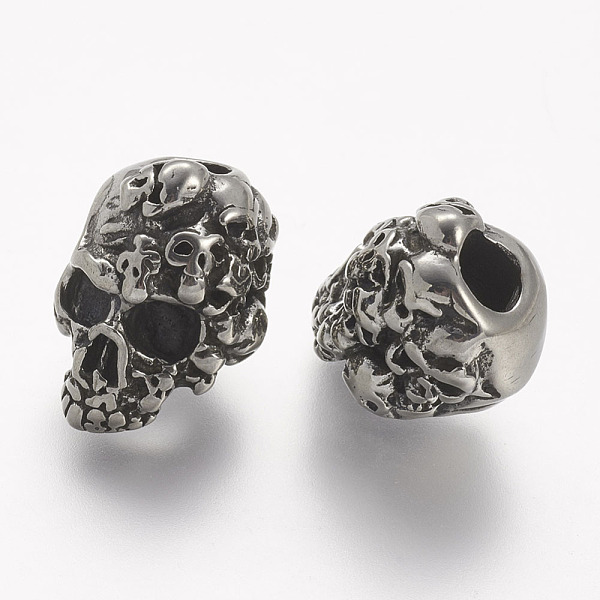 

PandaHall 304 Stainless Steel European Beads, Skull, Large Hole Beads, Antique Silver, 15.5x11x11.5mm, Hole: 4mm 304 Stainless Steel Skull