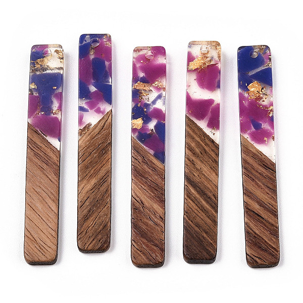 

PandaHall Transparent Resin & Walnut Wood Big Pendants, with Gold Foil, Rectangle Charms, Dark Orchid, 51.5x7.5x3mm, Hole: 1.8mm Resin+Wood...