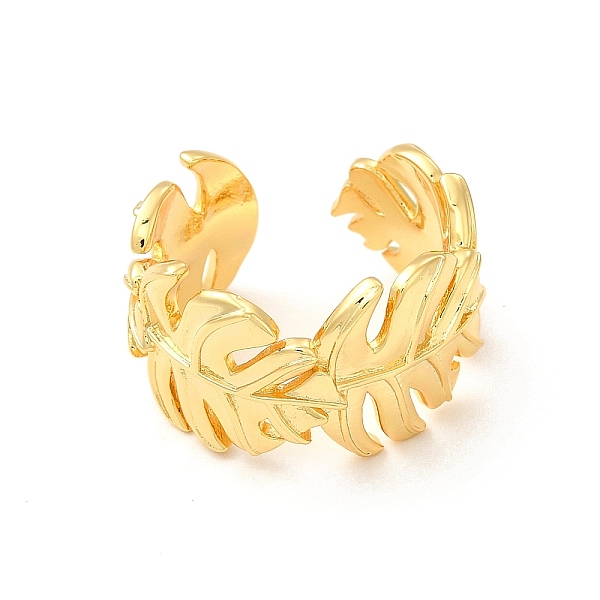 

PandaHall Brass Tropical Leaf Wrap Open Cuff Ring for Women, Lead Free & Cadmium Free, Real 18K Gold Plated, US Size 8(18.1mm) Brass