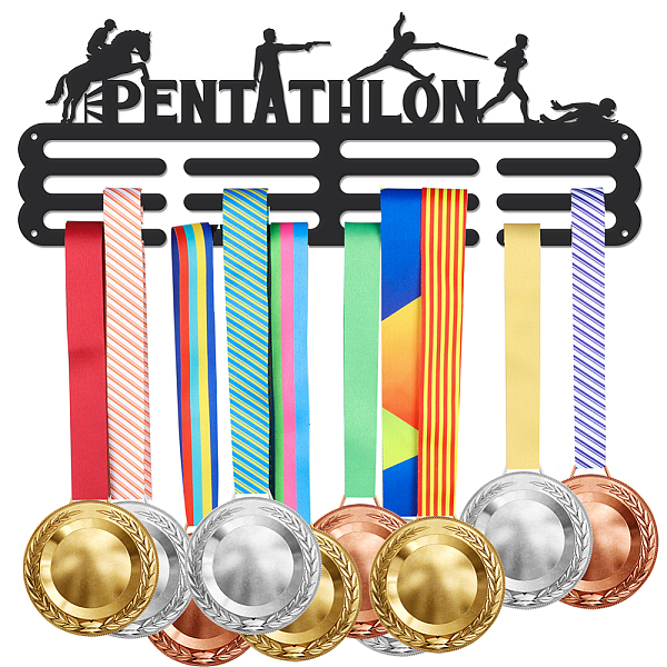 

PandaHall Iron Medal Hanger Holder Display Wall Rack, 3-Line, with Screws, Black, Sports, 400x150mm Iron Sports Black