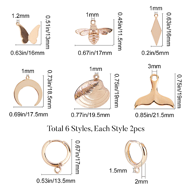 

PandaHall SUNNYCLUE DIY Earring Making, with Brass Huggie Hoop Earring Findings, Brass Pendants, Mixed Shapes, Real 18K Gold Plated, Pendant...