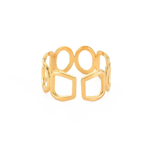 

PandaHall Ion Plating(IP) 304 Stainless Steel Open Geometry Wrap Cuff Ring for Women, Nickel Free, Real 18K Gold Plated, US Size 8(18.1mm)...