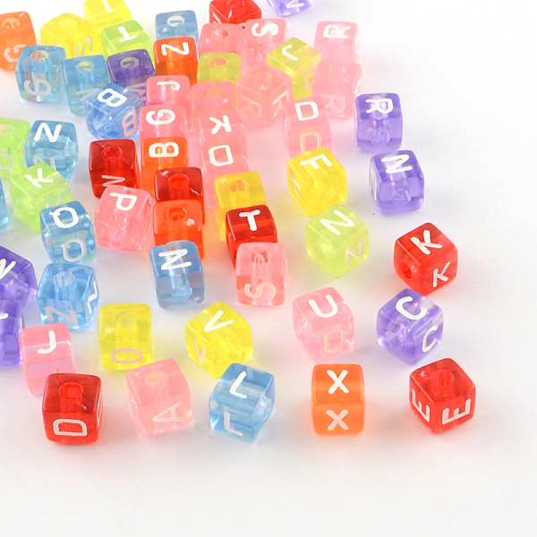 

PandaHall Transparent Acrylic European Beads, Random Mixed Letters, Horizontal Hole, Large Hole Cube Beads, Mixed Color, 10x10x10mm, Hole..., Multicolor