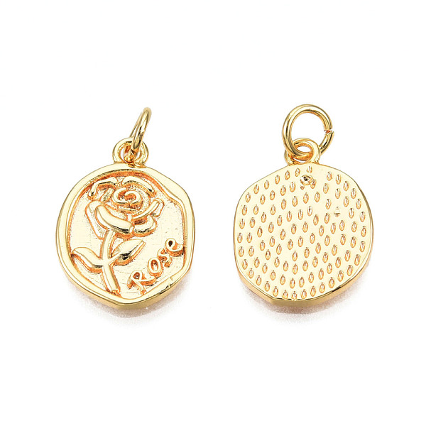 

PandaHall Brass Pendants, with Jump Rings, Nickel Free, Oval with Rose, Real 18K Gold Plated, 16.5x12x1.5mm, Jump Ring: 5x1mm, 3mm inner...