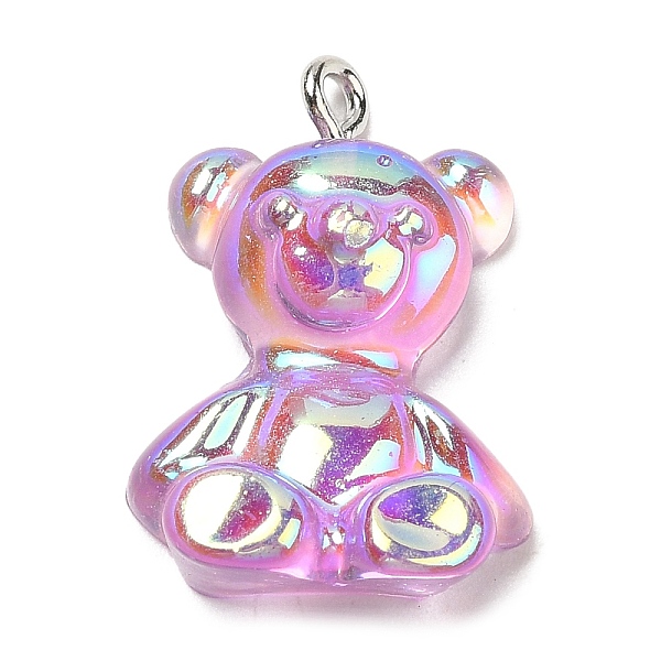 

PandaHall Transparent Resin Pendants, Iridescent Bear Charms with Platinum Plated Iron Loops, Plum, 24.5~25.5x17~18x8~8.5mm, Hole: 1.8mm..., Purple