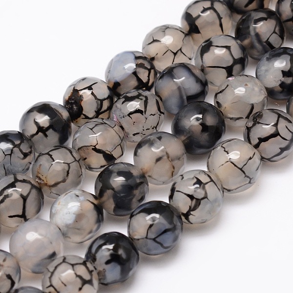 

PandaHall Dyed Natural Agate Faceted Round Beads Strands, Gainsboro, 8mm, Hole: 1mm, about 48pcs/strand, 15.3 inch Crackle Agate Round Gray