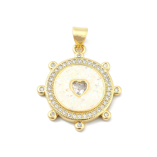 

PandaHall Brass Micro Pave Clear Cubic Zirconia Pendants, with Sythetic Opal, Flat Round with Heart, Real 18K Gold Plated, 25x22x3mm, Hole...