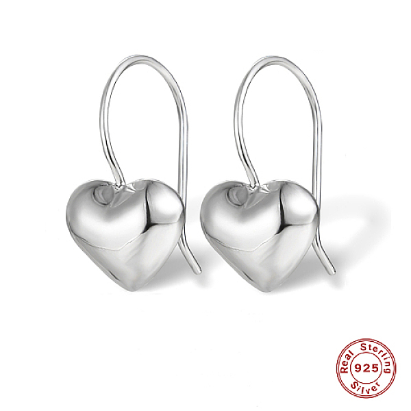 

PandaHall Rhodium Plated 925 Sterling Silver Dangle Earrings, Heart, Platinum, 21x11mm Sterling Silver Heart
