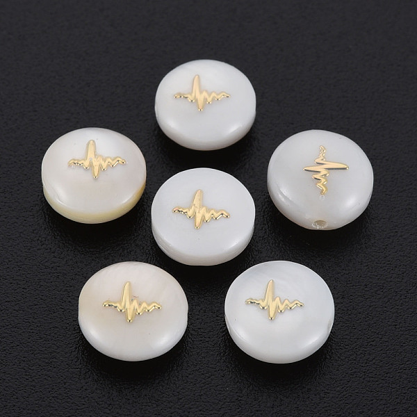 

PandaHall Natural Freshwater Shell Beads, with Golden Plated Brass Metal Embellishments, Flat Round with ECG, Seashell Color, 8x3.5mm, Hole...