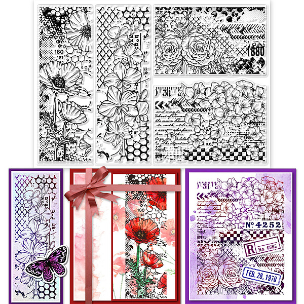 

PandaHall GLOBLELAND Flower Background Clear Stamps 5.9x8.3inch Retro Text Background Embossing Stamp Silicone Clear Stamps Seal for DIY...
