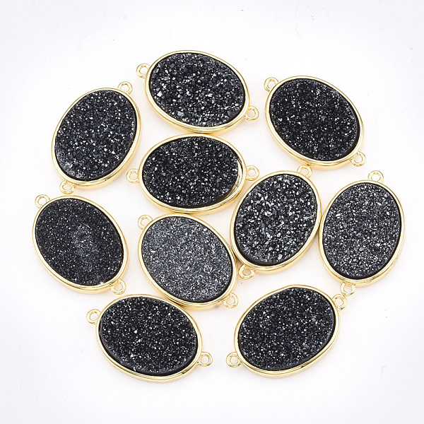 

PandaHall Plating AB Natural Druzy Agate Links connectors, with Brass Findings, Dyed, Oval, Golden, Black, 25x14x4mm, Hole: 1.8mm Natural...