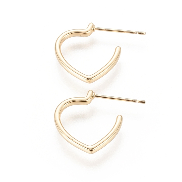 

PandaHall Brass Stud Earrings, Long-Lasting Plated, Heart, Real 18K Gold Plated, 15.5x15x2mm, Pin: 0.7mm Brass