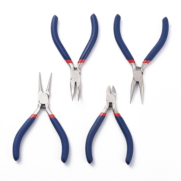 

PandaHall Ferronickel Jewelry Plier Sets Includes #50 Steel(High Carbon Steel), Side Cutting, with Random Pattern, Round Nose, Bent Nose and..., Blue