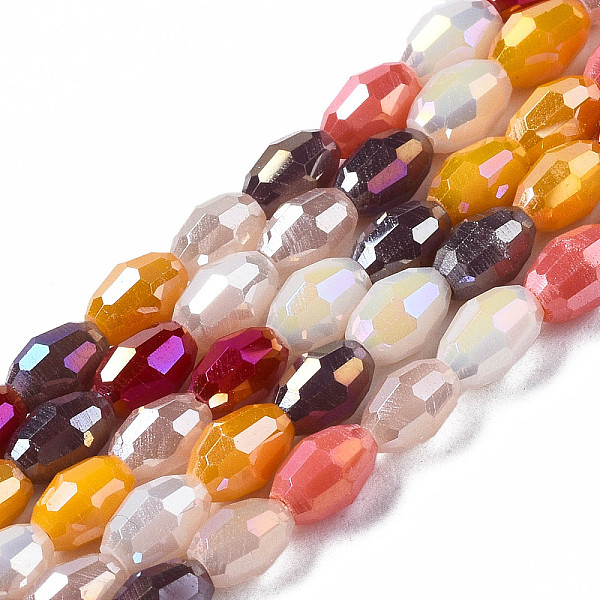 

PandaHall Electroplate Glass Beads Strands, AB Color Plated, Faceted, Rice, Brown, 4.5x3mm, Hole: 0.7mm, about 96~100pcs/Strand, 15.75...