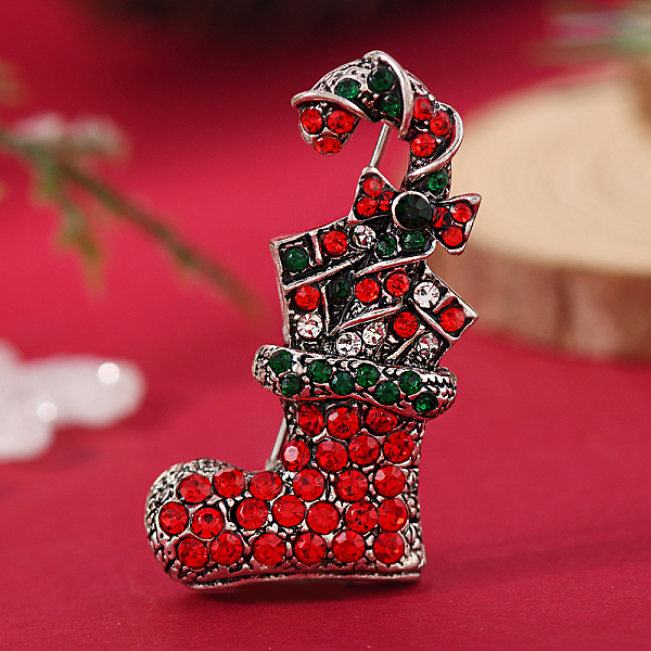 Christmas Theme Zinc Alloy Rhinestone Brooches for Backpack Clothes
