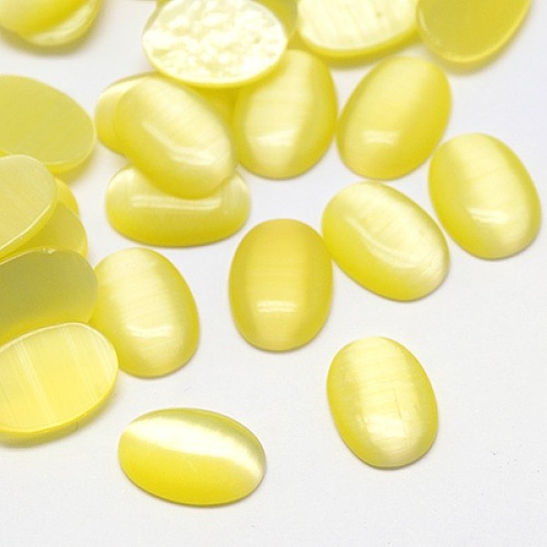 

PandaHall Cat Eye Cabochons, Oval, Yellow, 30x20x4.5mm Glass Oval Yellow