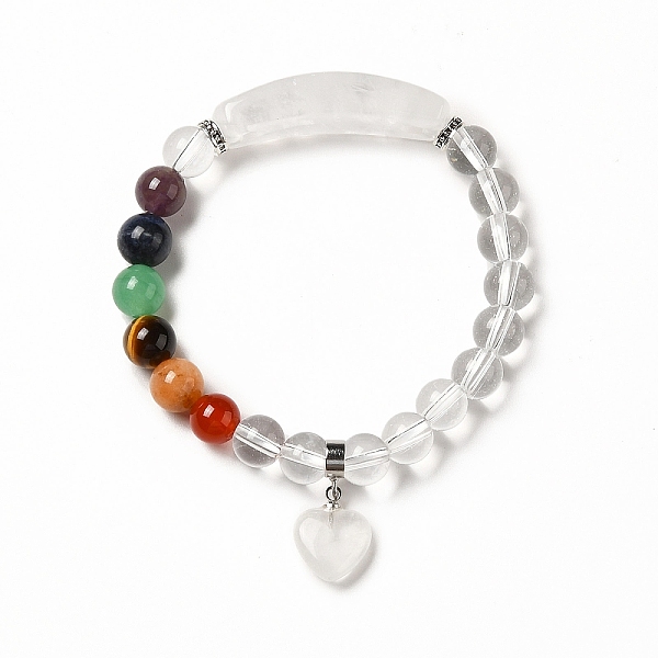 

PandaHall Natural Quartz Crystal & Mixed Gemstone Beaded Stretch Bracelet with Heart Charm for Women, Inner Diameter: 2-1/8 inch(5.5cm)...