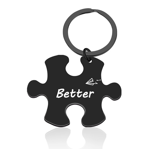 

PandaHall Couple 201 Stainless Steel Keychain, Puzzle with Word Better & Together, Electrophoresis Black, 5.3~6cm, 2pcs/set Stainless Steel...