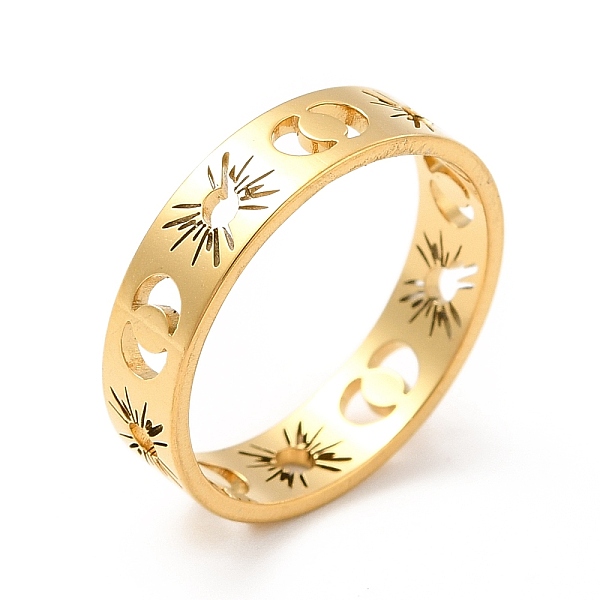 

PandaHall 304 Stainless Steel Finger Rings for Women, Hollow Out Sun and Moon Ring, Golden, 5mm, Inner Diameter: US Size 7 1/4(17.5mm) 304...