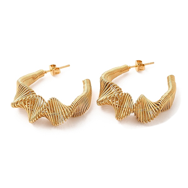

PandaHall 304 Stainless Steel C-shape Stud Earrings, Wire Wrap Half Hoop Earrings for Women, Real 18K Gold Plated, 36x31x11.5mm 304...