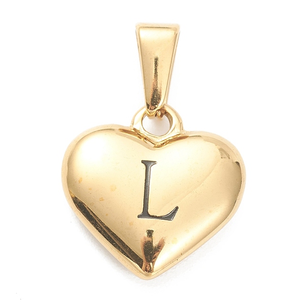 

PandaHall 304 Stainless Steel Pendants, Heart with Black Letter, Golden, Letter.L, 16x16x4.5mm, Hole: 7x3mm 304 Stainless Steel Letter L