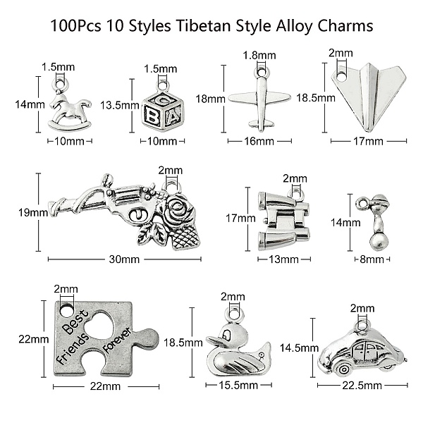 

PandaHall 100Pcs 10 Styles Tibetan Style Alloy Pendants, Cadmium Free & Nickel Free & Lead Free, Plane & Gun & Duck, Antique Silver...