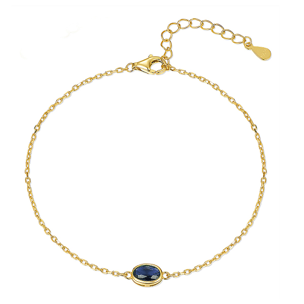 

PandaHall 925 Sterling Silver Pave Blue Cubic Zirconia Cable Chain Bracelets, Oval Link Bracelets for Women, Golden Sterling Silver Oval...